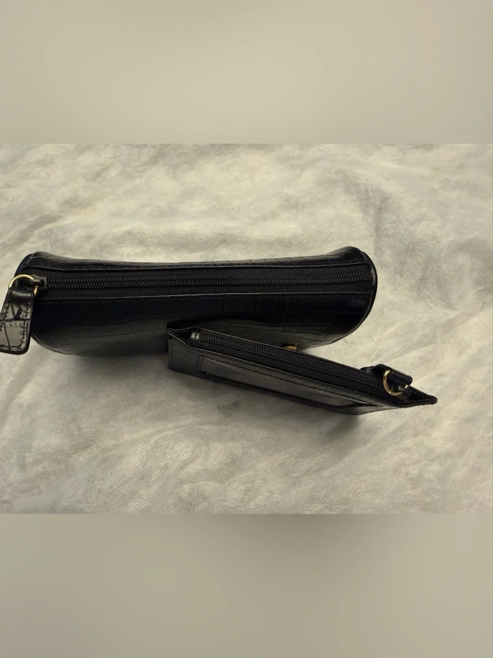 Vintage Etienne Aigner black croc-embossed leather pouch clutch & ID card holder